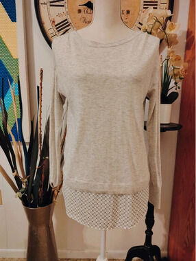 LOFT Cream Mixed-Media Layered Sweater | Size S